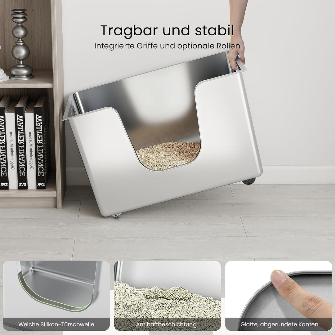 PTLOM Lebensmittelechtes Katzenklo Edelstahl XXL Katzentoilette 30cm Hohe Ränder Rostfrei,Auslaufsic