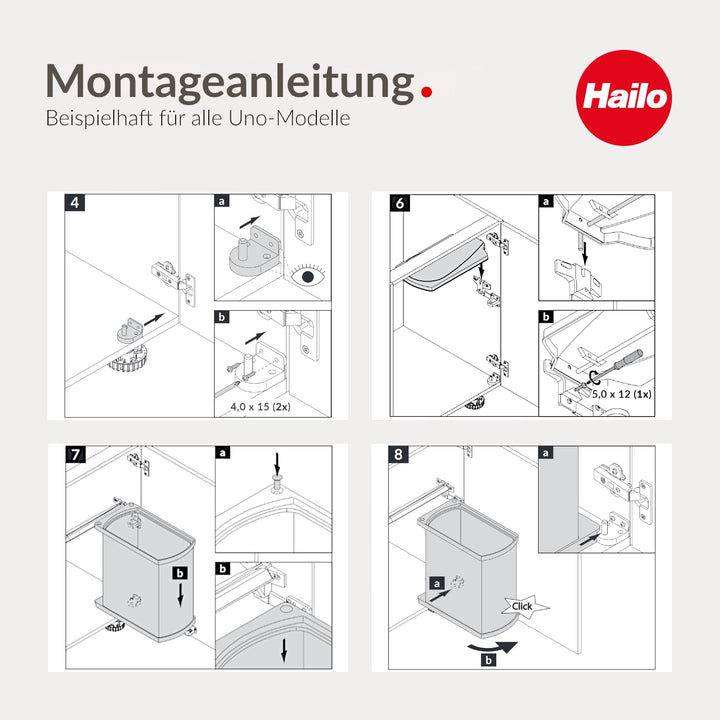 Hailo Abfallsammler 3418101 | Mülleimer Uno 18 L schwenkbar | Einbau Abfalleimer dunkelgrau schwarz
