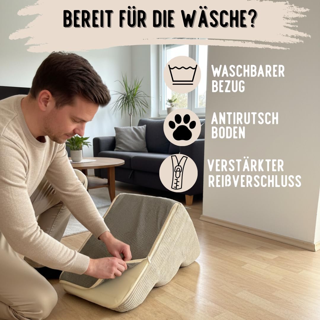 Hundetreppe Cord beige Hunderampe aus Schaumstoff - Katzentreppe - Tiertreppe - Haustiertreppe - Hun