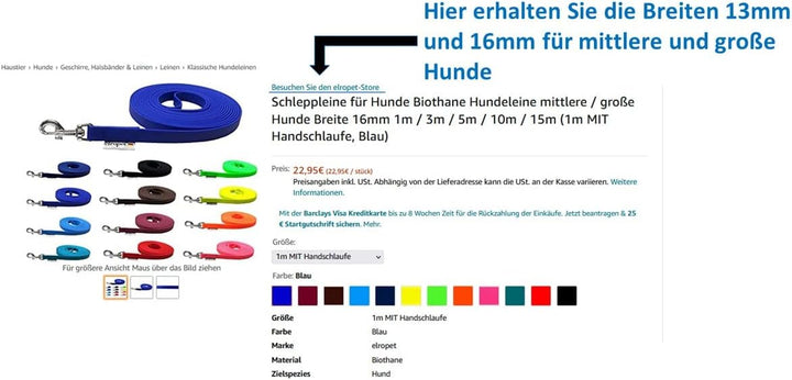 Schleppleine Biothane Hundeleine kleine Hunde 9mm 3m / 5m / 10m / 15m Hundeleine Biothane (3m MIT Ha
