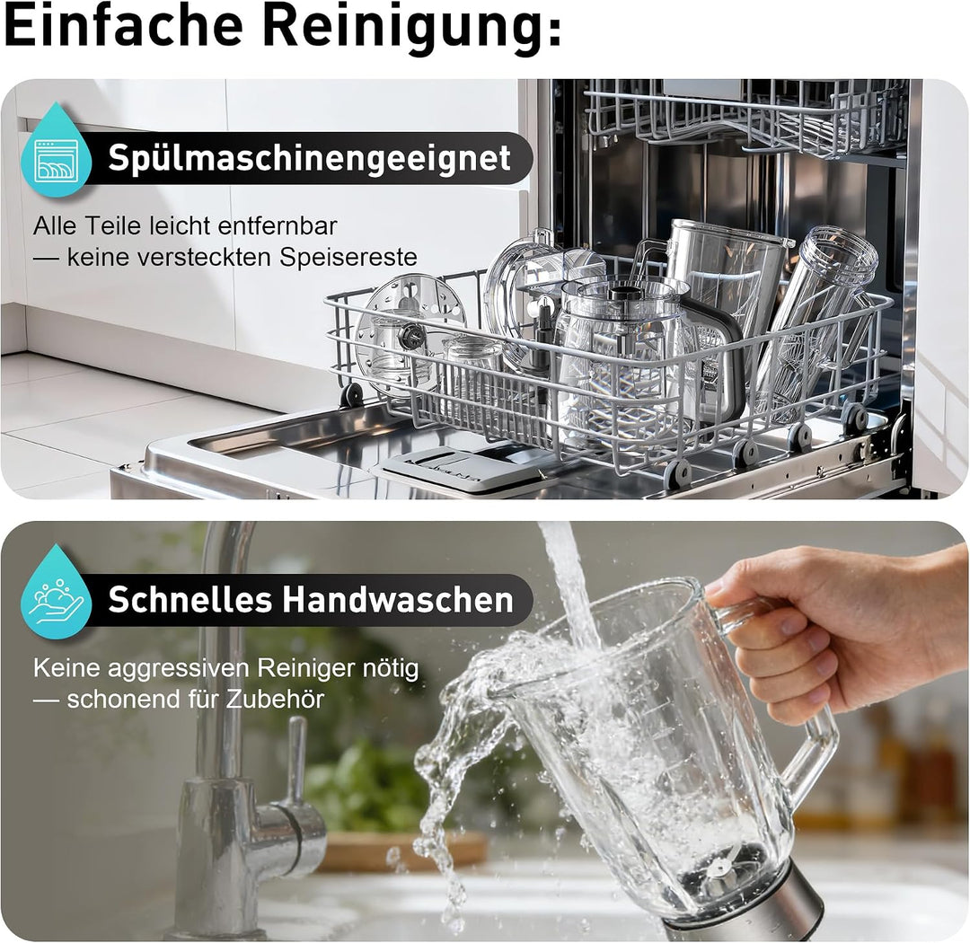 10-in-1 küchenmaschine und Mixer Kombination,1300w-Kompakt-Küchenmaschine für Schnitzel Universalmes