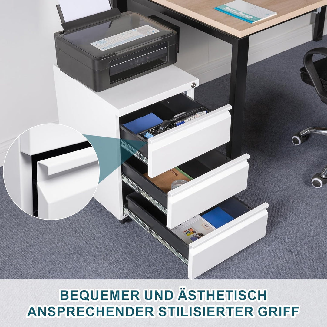 LVSTEEL Rollcontainer, Aktenschrank Abschliessbar mit 4 Schlüsseln, Büroschrank aus Metall, Aktensch