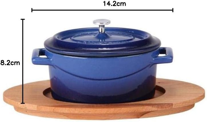 Pentole Agnelli Slowcook Ovale Auflaufform aus Gusseisen mit 2 Griffen, blau, 12 cm 12 x 9 Cm Blau,