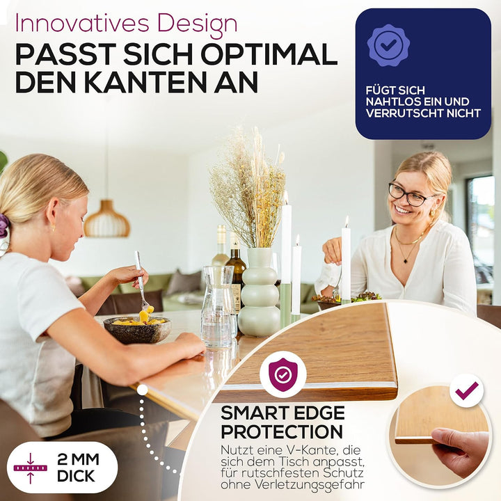 BEAUTEX Tischdecke transparent 2 mm glasklar V-Kante Rechteckig 40x120 | Tischschutz &amp; Tischfolie na