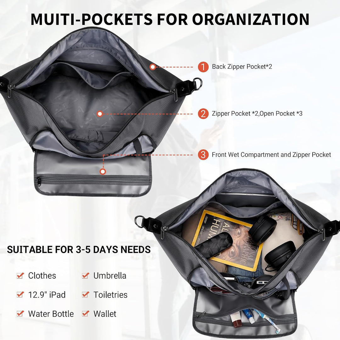 WITZMAN Reisetasche Herren 55L Nylon Weekender Duffle Bag mit Kulturbeutel | Mehrere Taschen mit Sch