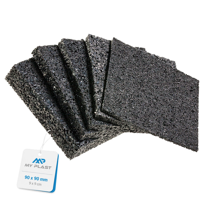 My Plast I 90 x 90 x 3 mm - 100 Stück I Terrassen-Pads – wasserbeständige Gummimatten für Terrassen-