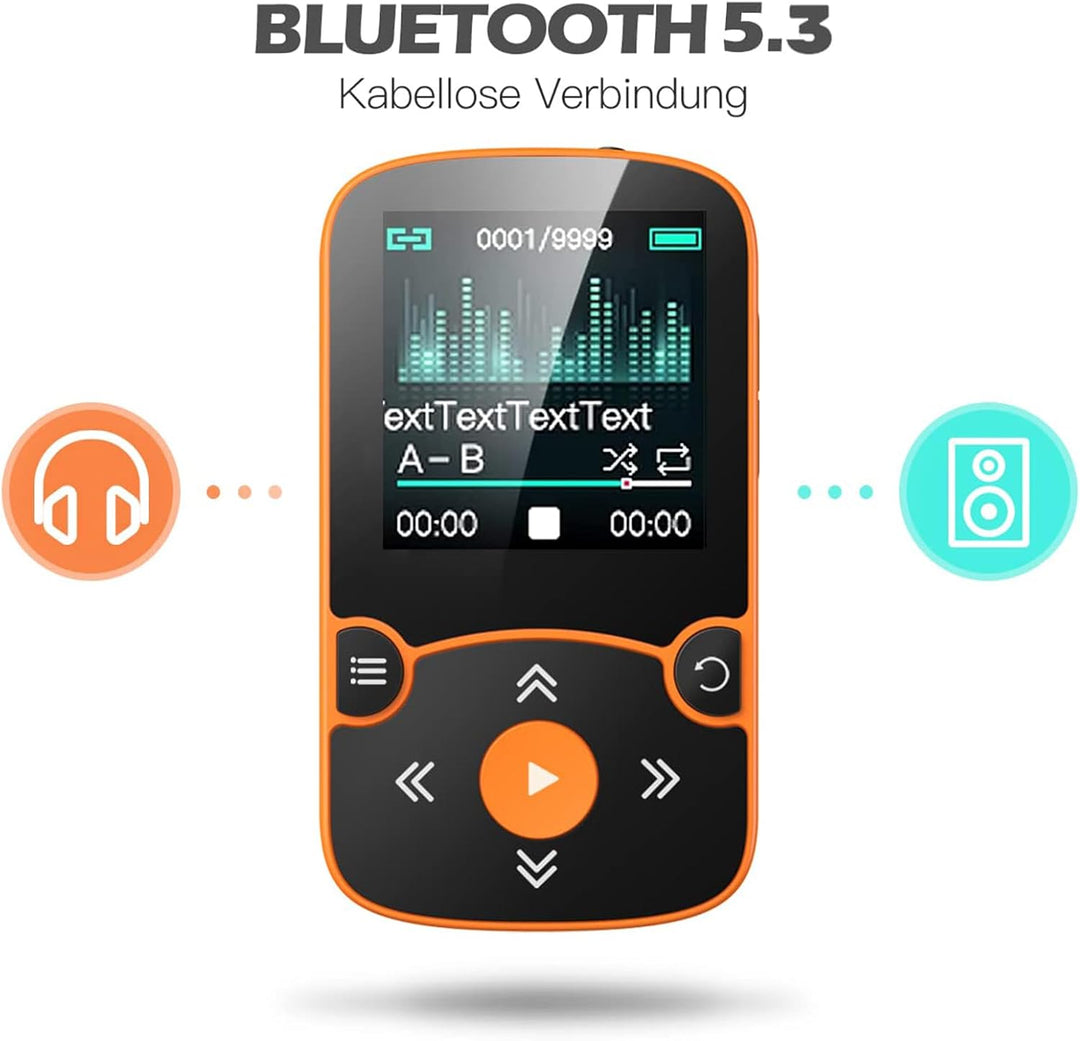 AGPTEK MP3 Player &amp; Schutzhülle Bluetooth 5.3 Sport 64GB mit 1,5 Zoll TFT Farbbildschirm, Mini Musik