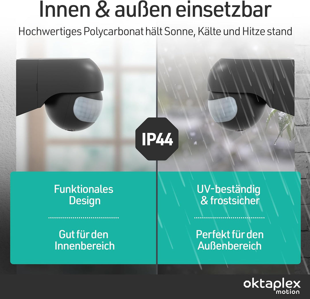Oktaplex 2er Set Ana Bewegungsmelder Aussen schwenkbar 230 V IP44 180° Bewegungssensor 12 m Reichwei