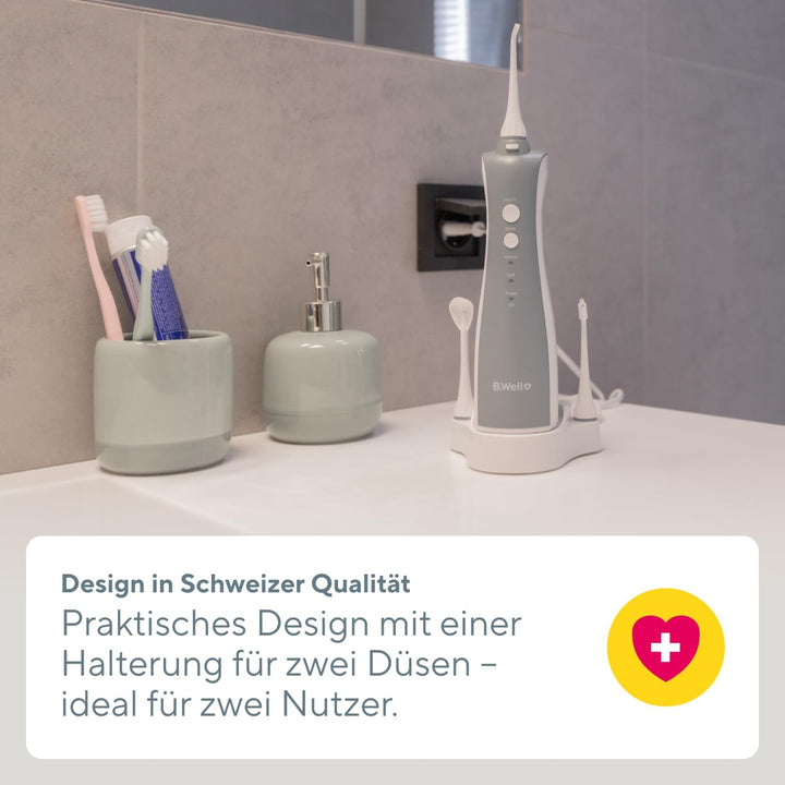 B.Well Swiss TH-912 tragbare und kabellose Munddusche, Praktisches Design mit 3 Betriebsmodi, 5 Düse