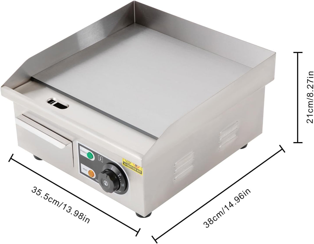 2000W Kommerzielle Grillplatte, Edelstahl Plancha Grill Elektrogrill mit 2 Schaufel und 2 Ölbürsten,