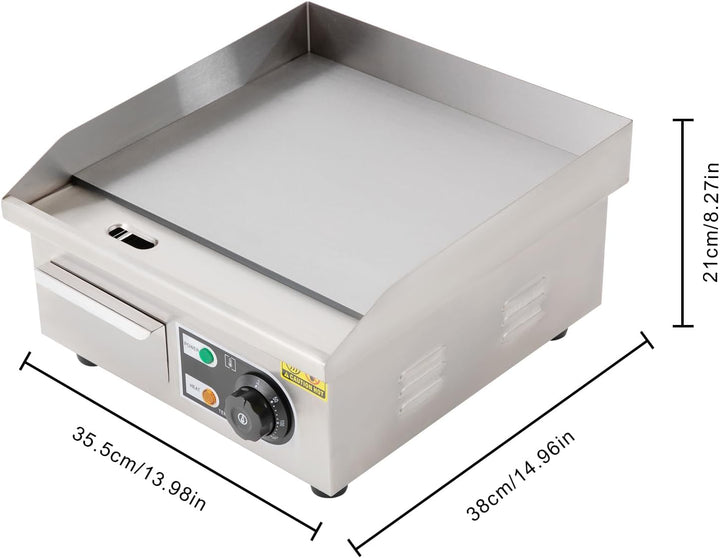 2000W Kommerzielle Grillplatte, Edelstahl Plancha Grill Elektrogrill mit 2 Schaufel und 2 Ölbürsten,