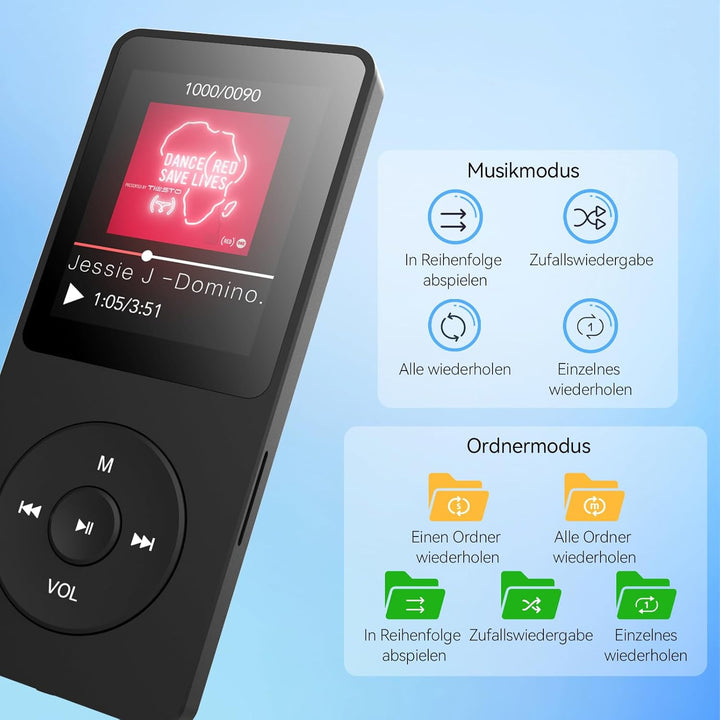 AGPTEK 64 GB Klassischer MP3 Player, 70 Stunden Akkulaufzeit tragbare HiFi Musik Player mit Kopfhöre
