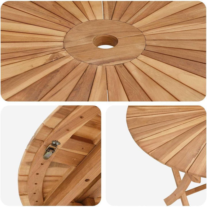 Generisch Klappbarer Gartentisch Natur Ø 110 x 75 cm Massivholz Teak 20.8kg
