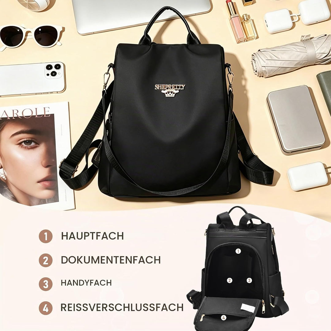 shepretty Wasserdichter Diebstahl-Rucksack für Damen 3-8864schwarz, 3-8864schwarz