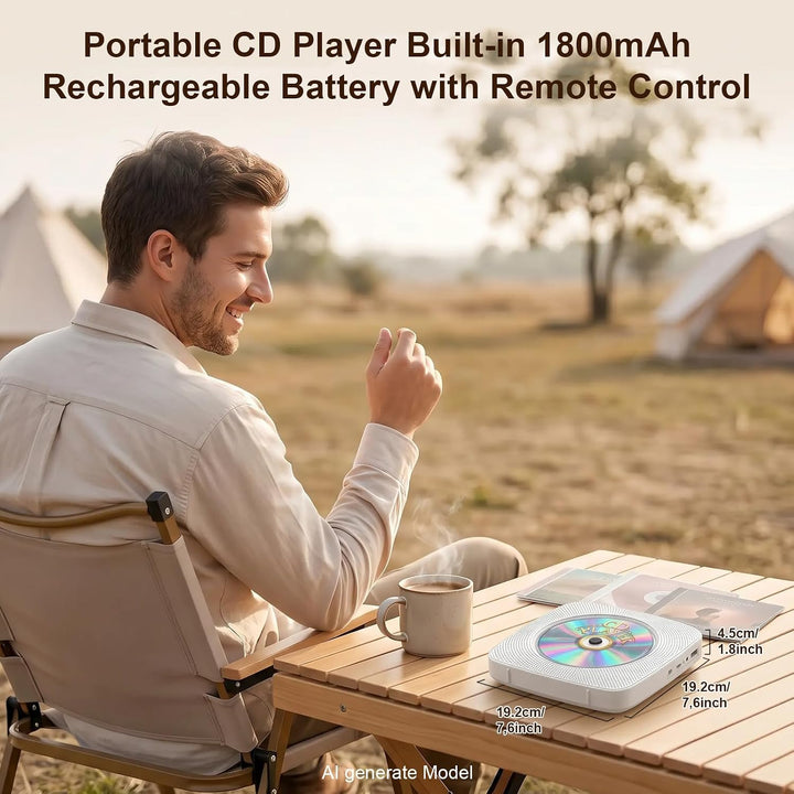Gueray Desktop CD Player Bluetooth CD-Spieler mit Lautsprechern für Zuhause 1800mAh Tragbarer CD-Pla