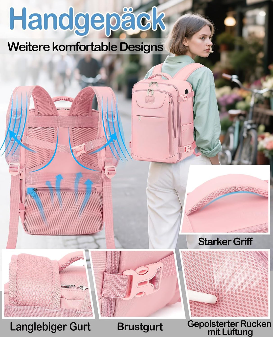 Handgepäck Rucksack 40x30x20 cm für Ryanair EasyJet Eurowings Reiserucksack 24L mit 15.6 Zoll Laptop