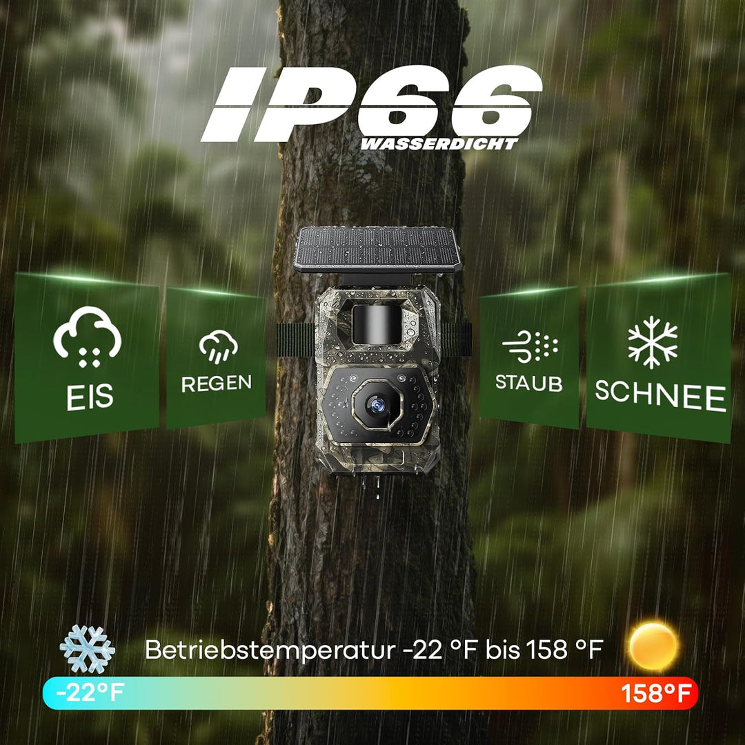 MAXDONE Wildkamera mit Handyübertragung App - Wildtierkamera 4K 64MP WLAN Solar Wildkamera mit 6000m