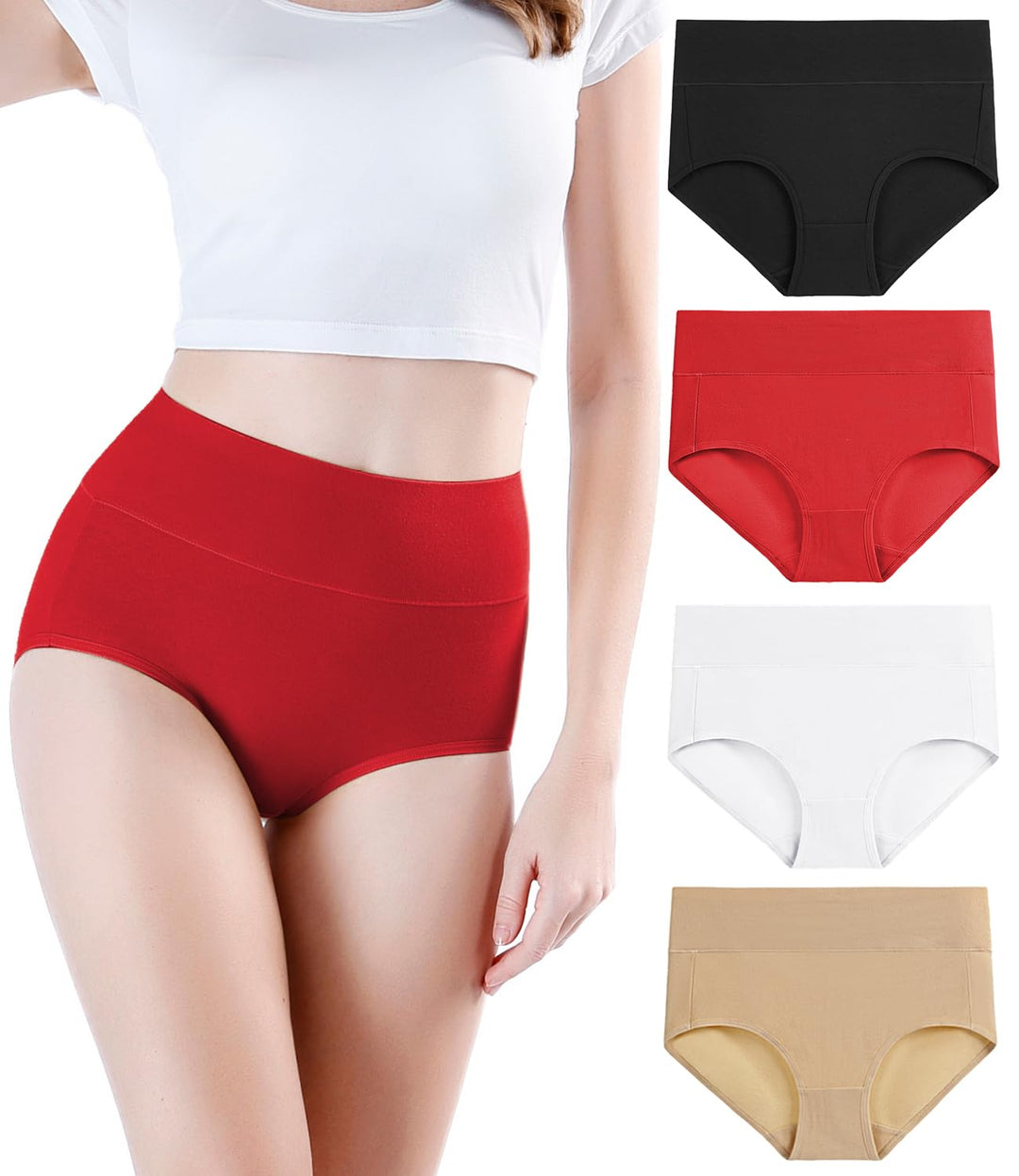wirarpa Unterhosen Damen Baumwolle Frauen Unterwäsche Hohe Taille Slips Hoher Taillenslip 4er Pack X