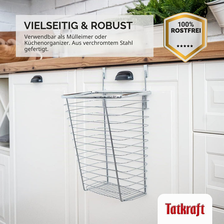 Tatkraft Top Über Tür Abfalleimer, Hängekorb, 10L Kapazität, Metalldraht Chrom 31 x 15 x 40.5 cm, 31
