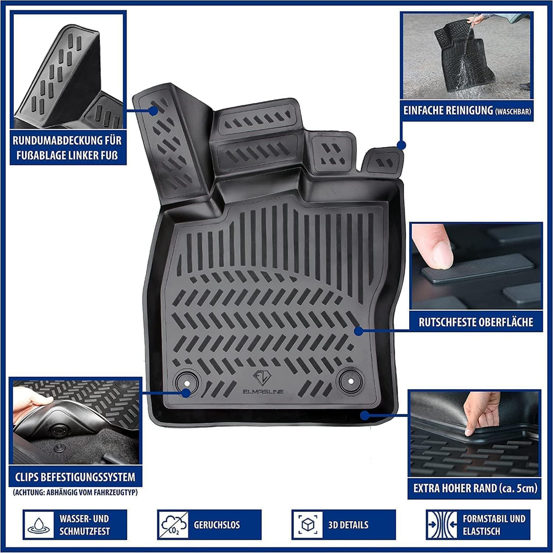 ELMASLINE 3D Gummimatten &amp; Kofferraumwanne Set für VW T-Cross ab 2018 (unterer Ladeboden) | Zubehör