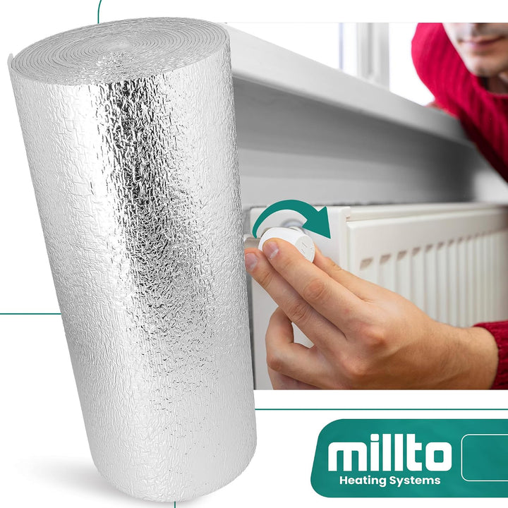Millto™ Heizkörper Reflexionsfolie 15m x 0,5m x 3mm | Wandisolierung Reflexionsplatte Reflektionsfol