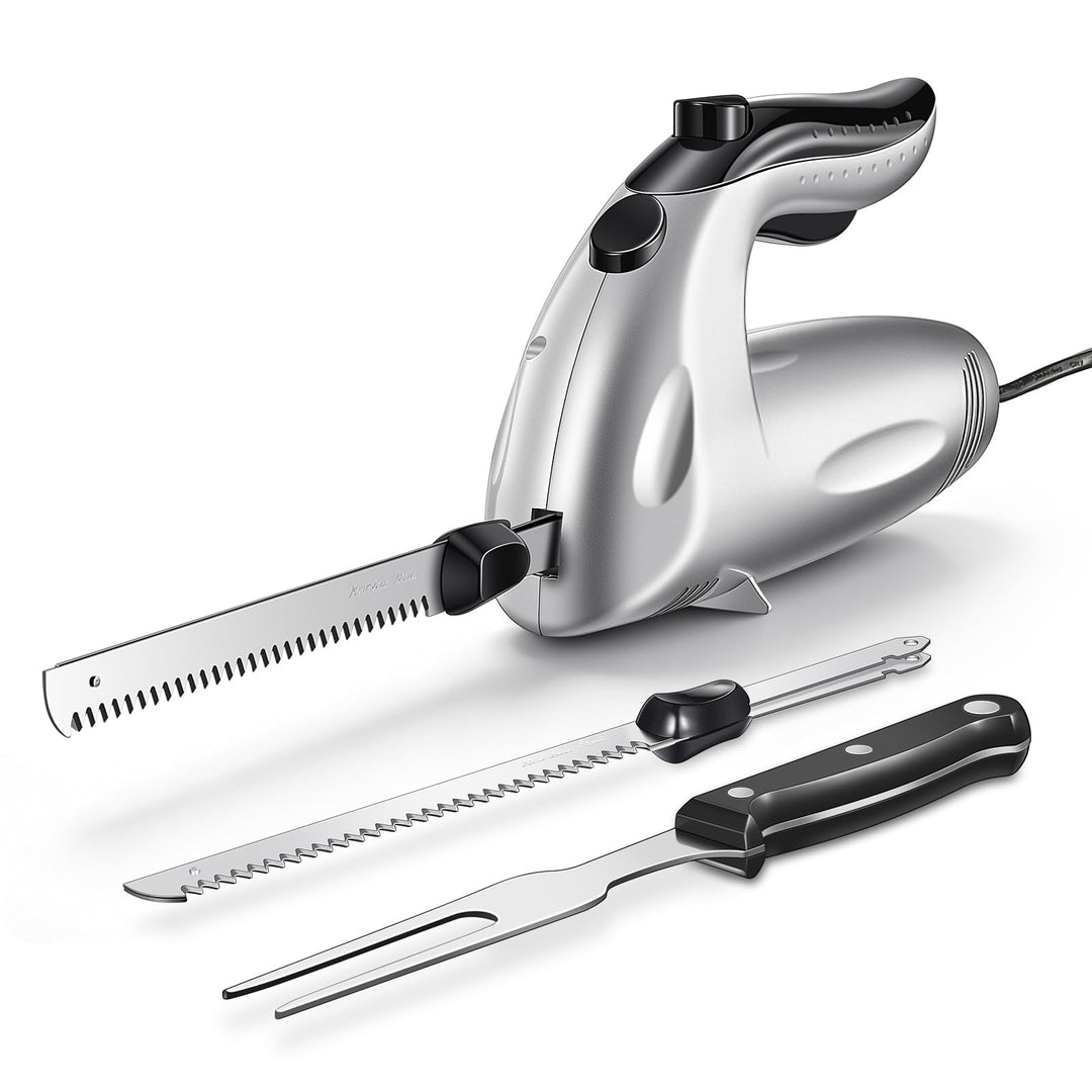 Yabano Elektromesser 150W für Brot und Fleisch mit Tranchiergabel | Sicherheitsverriegelung Ergonomi