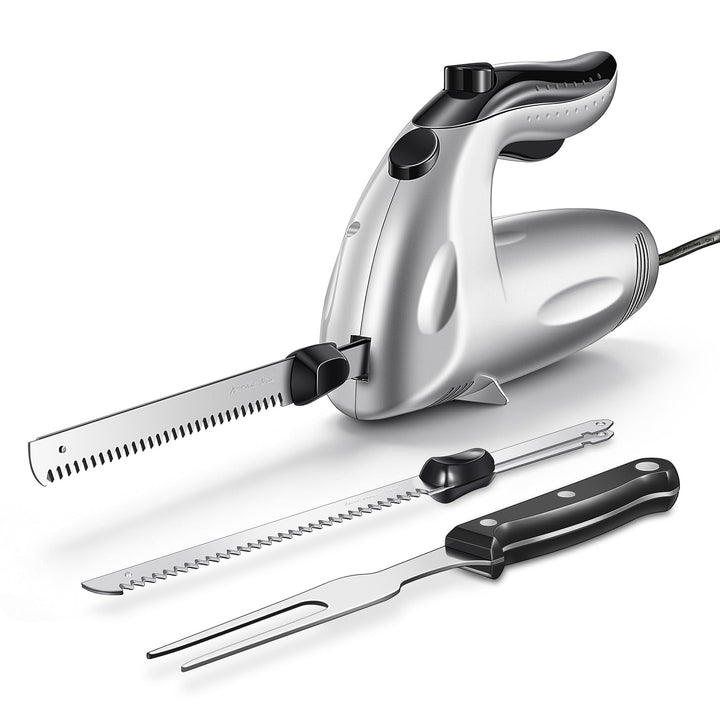 Yabano Elektromesser 150W für Brot und Fleisch mit Tranchiergabel | Sicherheitsverriegelung Ergonomi