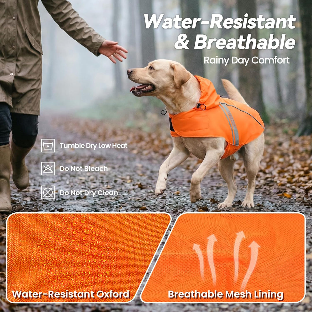 VIVAGLORY Hunderegenmantel für grosse Hunde, leicht an- und ausziehbare Regenbekleidung, reflektiere