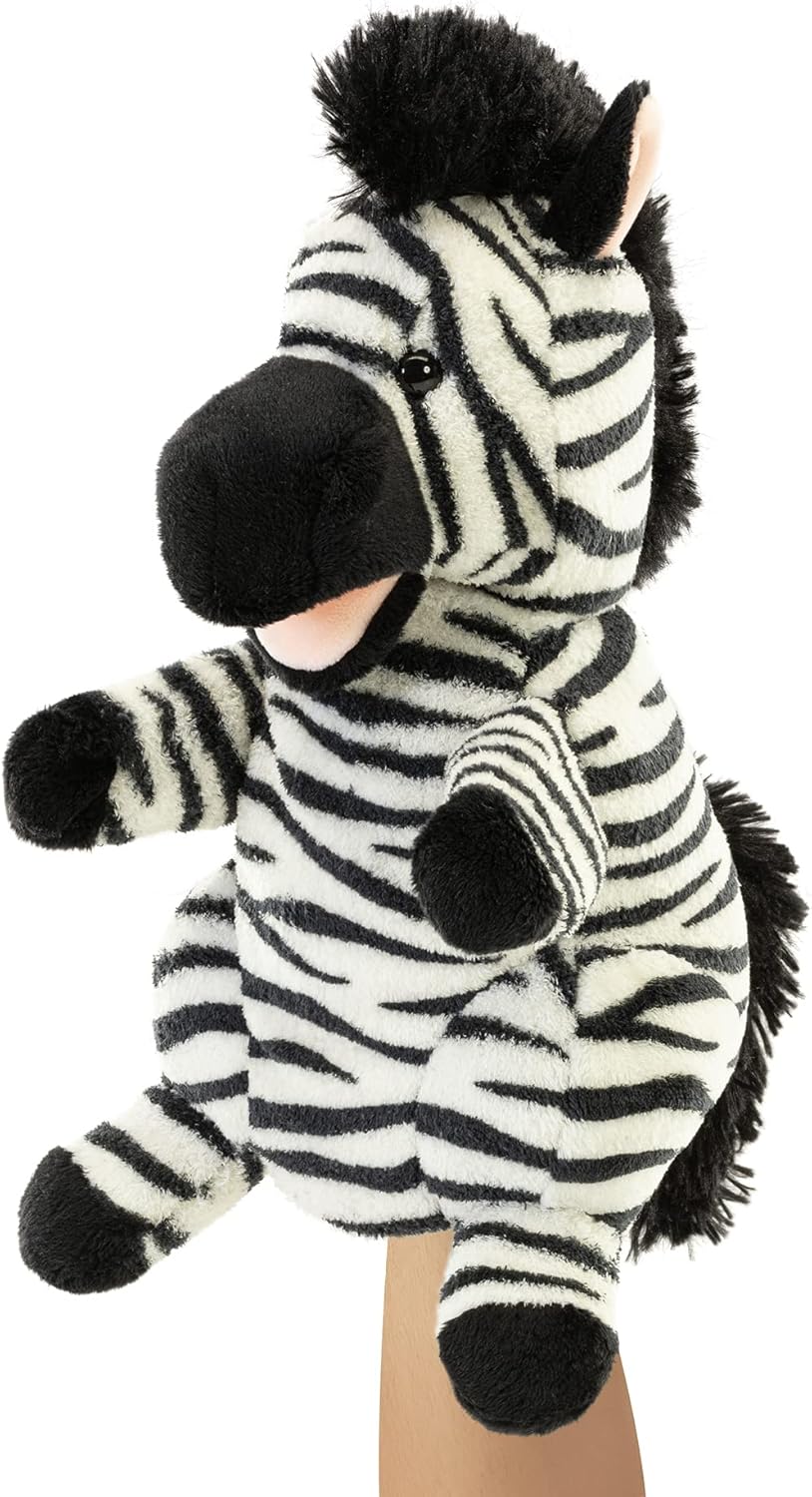 Trudi Puppets 29309 Plüsch Handpuppe Zebra 17 x 29 x 18 cm (S), Stofftier aus hochwertigen Materiali