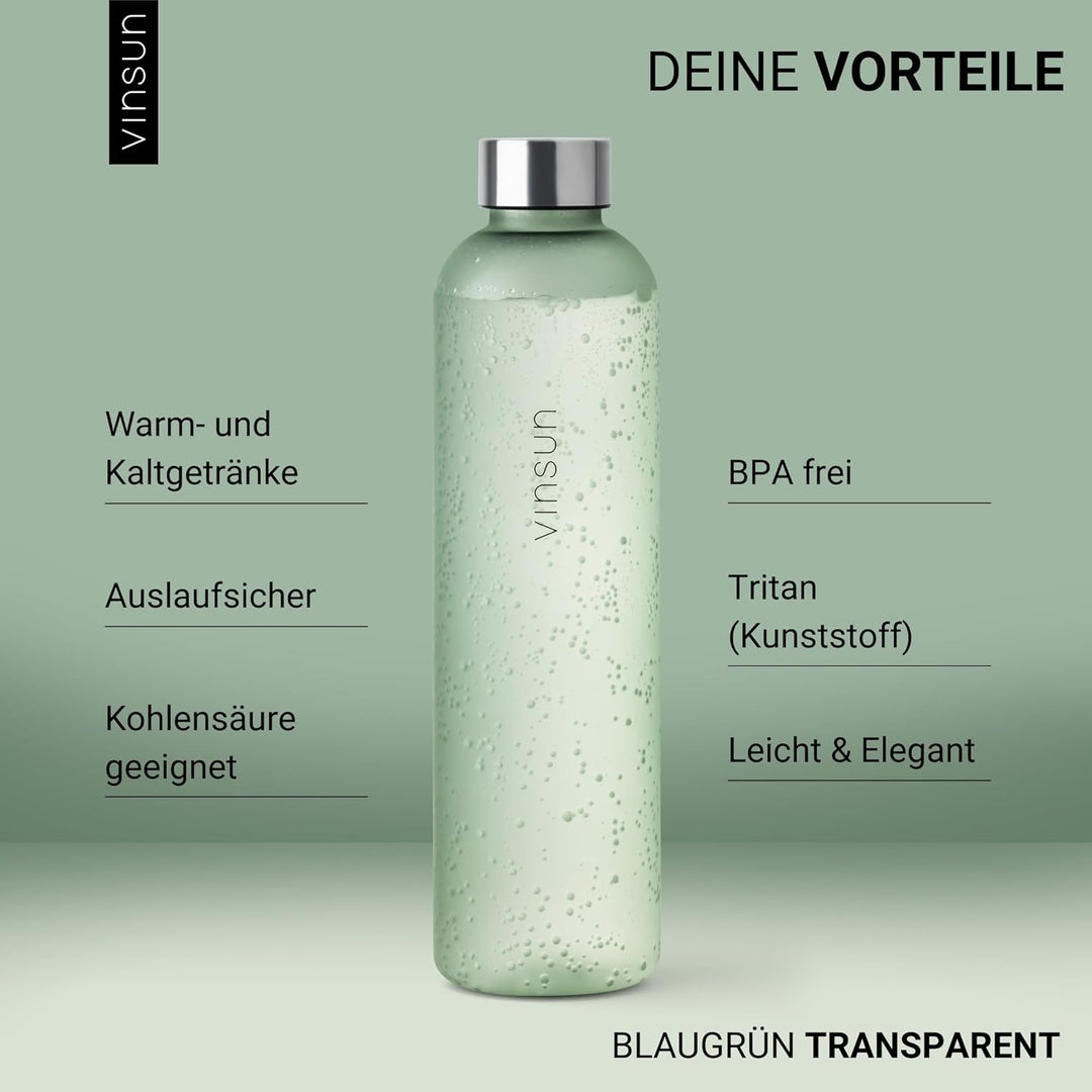VINSUN Trinkflasche 650ml, 1000ml, 1500ml - auslaufsicher, Kohlensäure geeignet, BPA frei, Tritan -