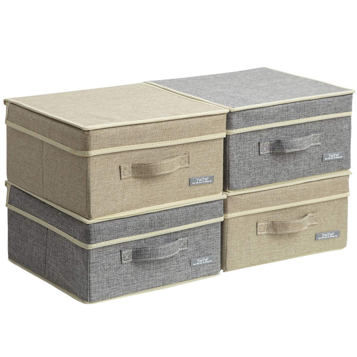 YueYue 4 Pack Kleine Stoff-Aufbewahrungsbox mit Deckel, Faltbare Leinen-Aufbewahrungsbox mit Deckel,