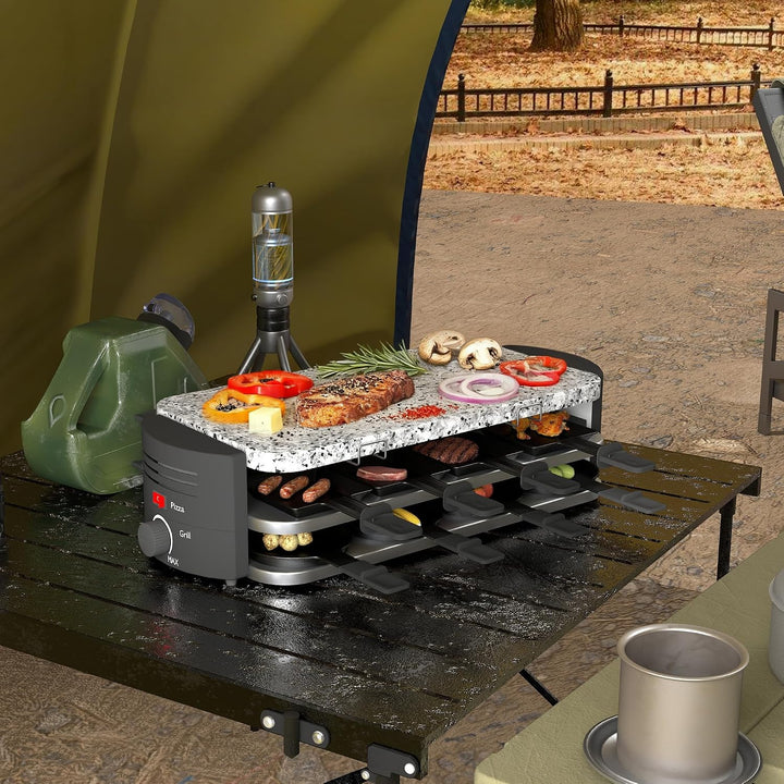 FIVMEN Raclette 8 Personen Raclette Grill 1600W mit 14 Pfännchen, Granitplatte &amp; Antihaftplatte Elec