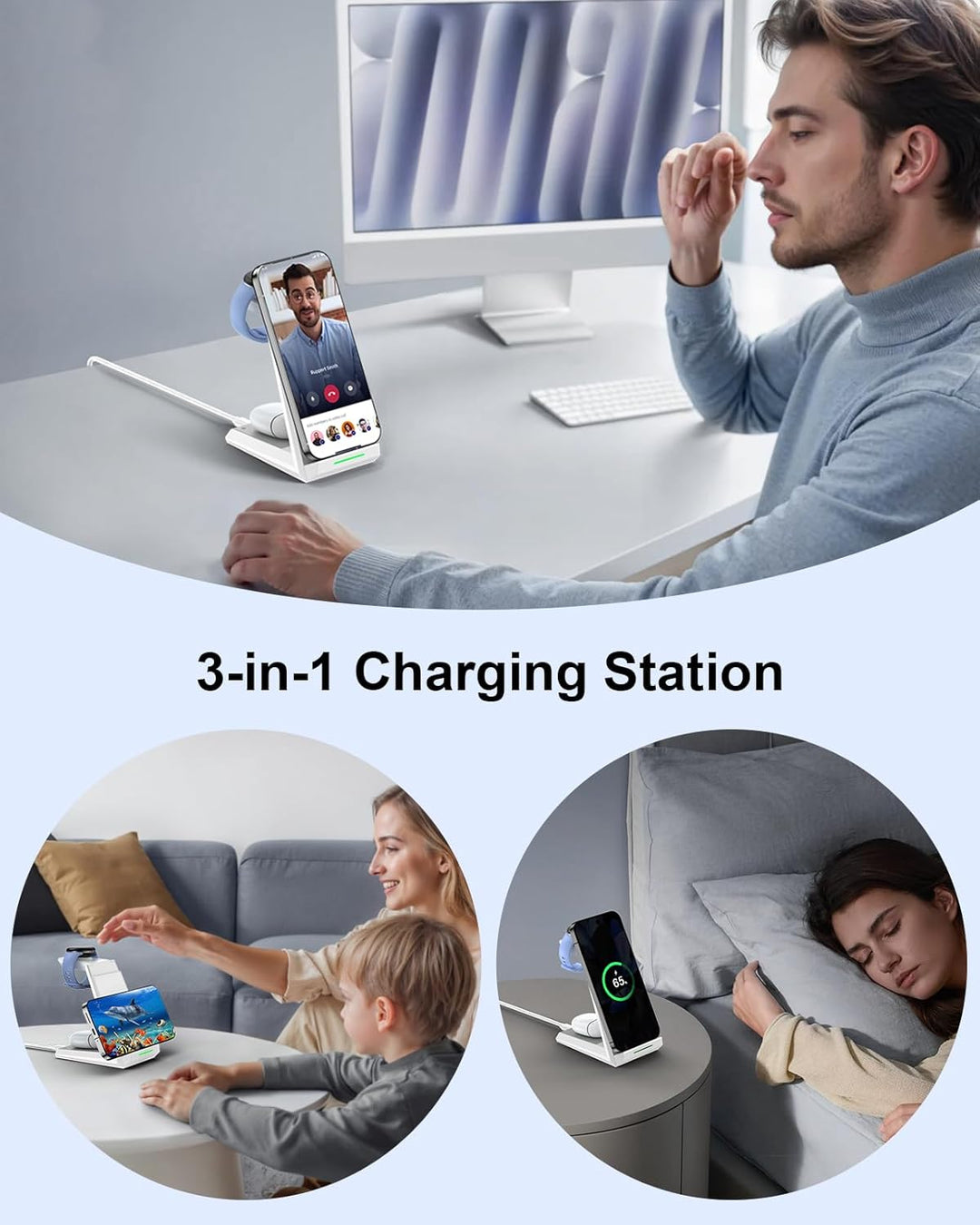 NANAMI induktive Ladestation für Google Pixel Watch 3/2/Fitbit Versa 4/3, 3 in 1 Wireless Charger fü