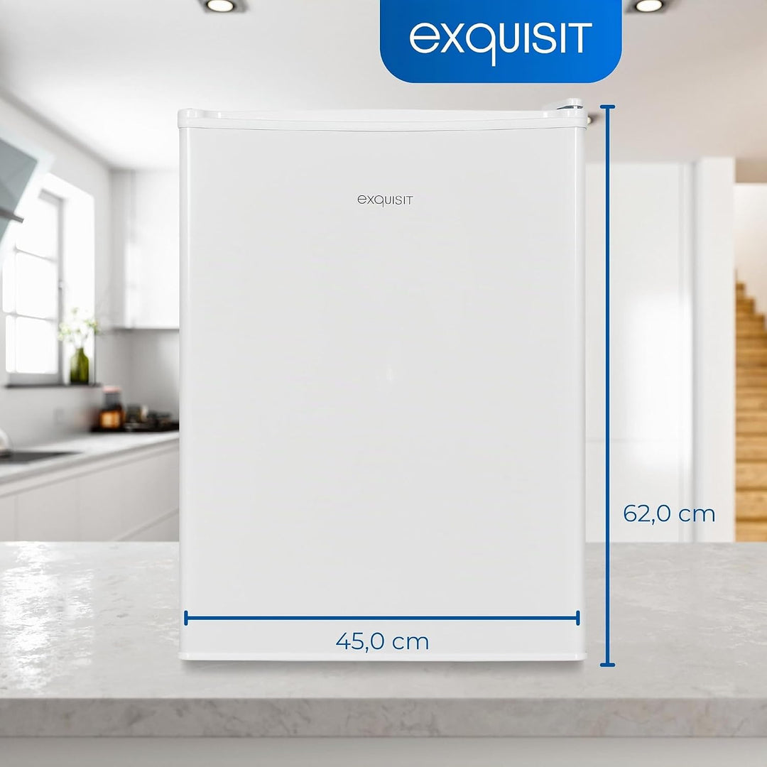 Exquisit Mini Kühlschrank KB60-V-090E weiss | 52 l Nutzinhalt | LED-Innenbeleuchtung | Glasablagen |