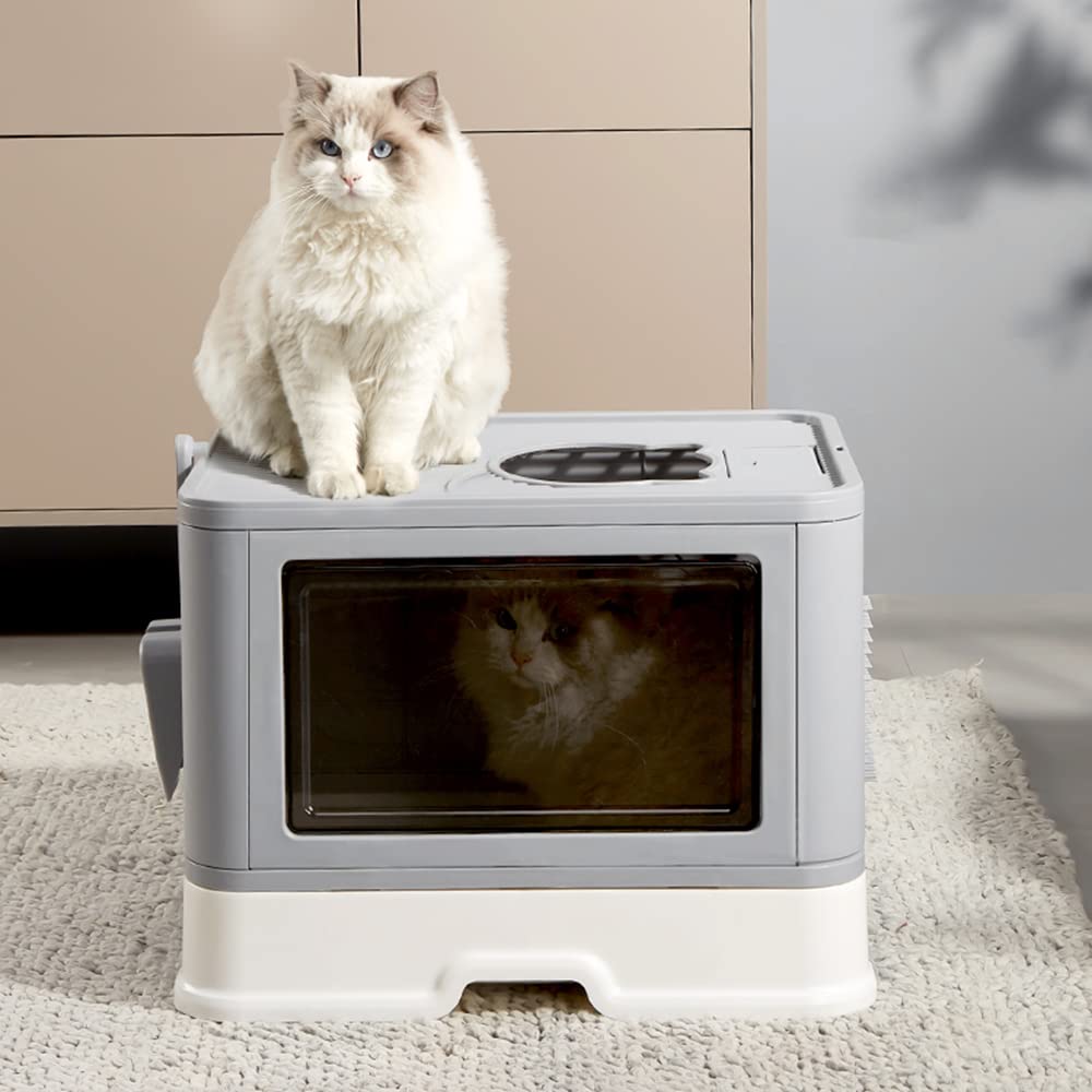 Katzenklo, Katzentoilette mit Deckel, Katzenklo inklusive Schaufel, ausziehbares Tablett, 2 Öffnunge