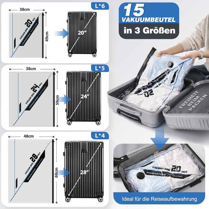 Vakuumbeutel für Kleidung Reise, Vakumierergerät Beutel Kleidung, Vacuum Bags, Vakuumbeutel mit kabe