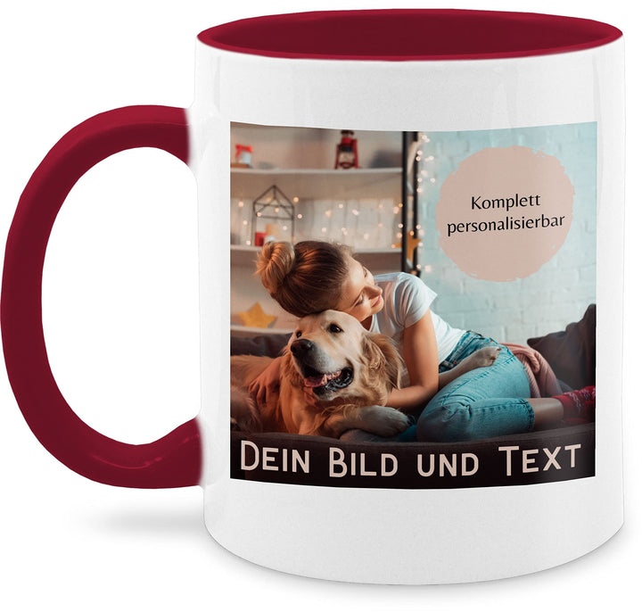 Tasse Tassen 325ml - eigenem - Foto Bild Geschenk I Dein Bild und Text - 325 ml - Bordeauxrot - foto