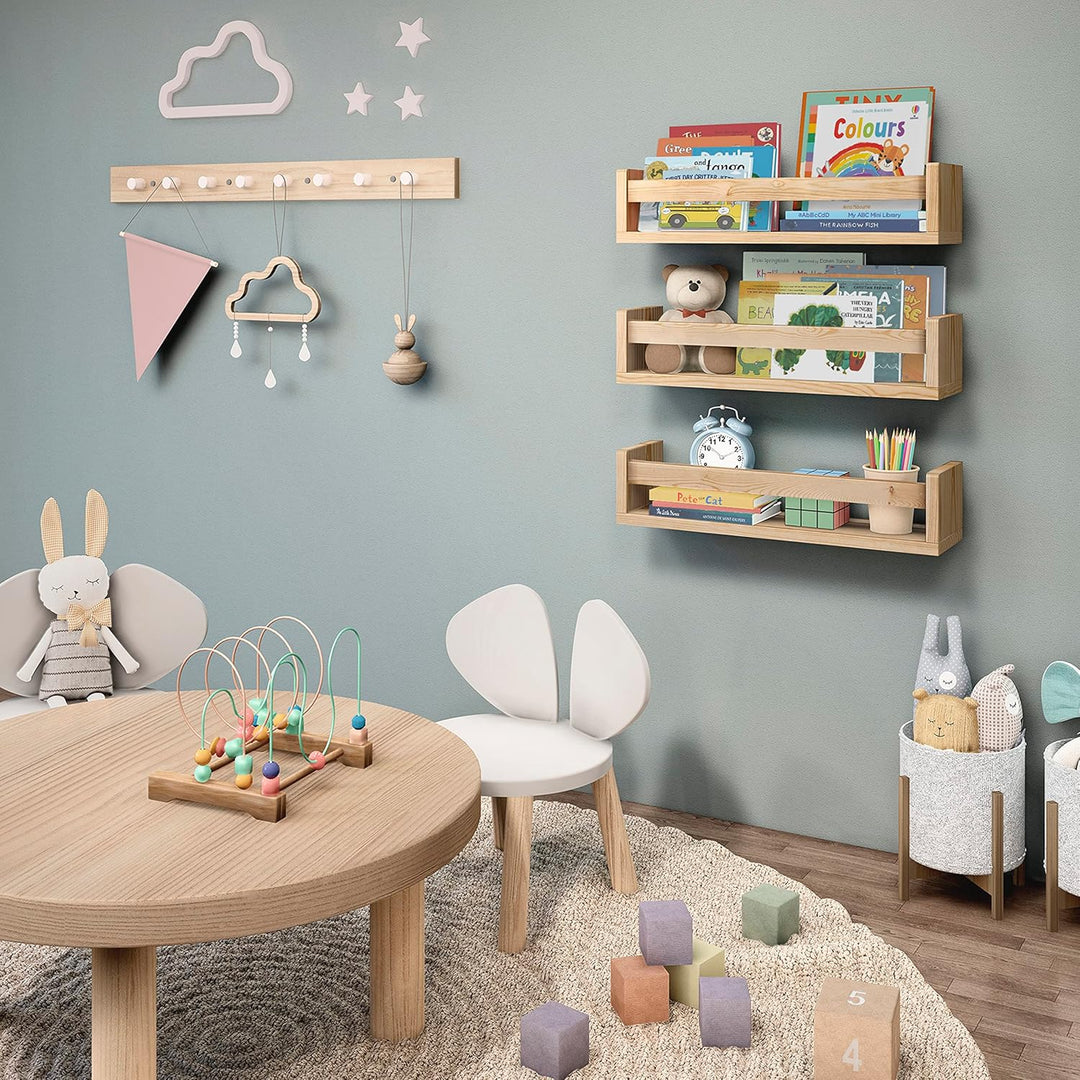 NATURE SUPPLIES Bücherregal Kinder, 3er-Set, Regal Kinderzimmer, Wandregal Kinderzimmer, ideal für B