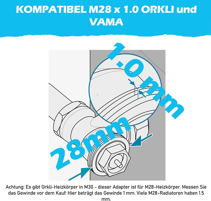 2 Stück Adapter aus Metall für Heizkörper M28 x 1,0 – M30 x 1,5, kompatibel mit Vama, Orkli. Thermos