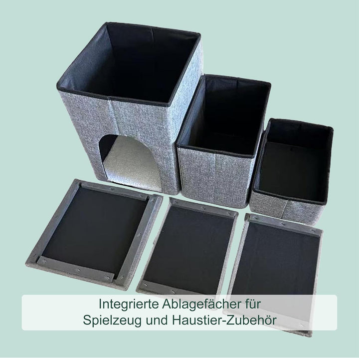 Relaxdays Hundetreppe, 3 Stufen, Höhle &amp; Stauraum, HxBxT: 43 x 75 x 33 cm, faltbar, Hunderampe Bett