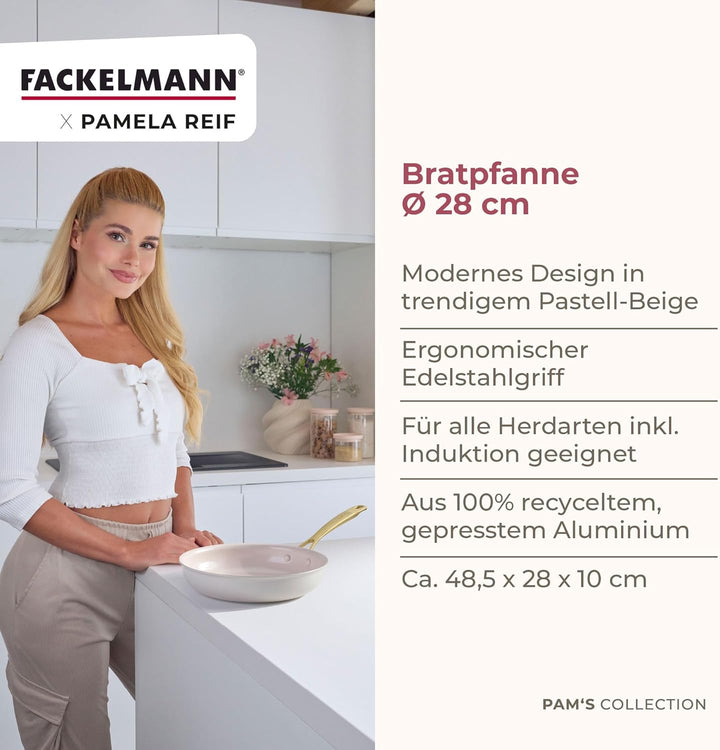 FACKELMANN x Pamela Reif Bratpfanne Ø 28 cm – aus recyceltem Aluminium mit PFAS-freier keramischer B