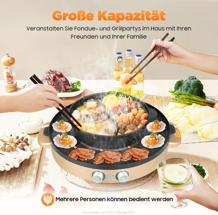2000W Elektrische Topf Hotpots, 2 in 1 Hotpot und Grillofen, Mehrzweck-Elektrisches Topf