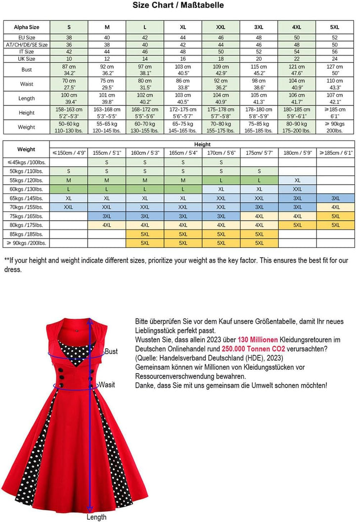 Axoe Damen 50er Jahre Kleider mit Gepunkte Rockabilly M Rot-polka Dots, M Rot-polka Dots