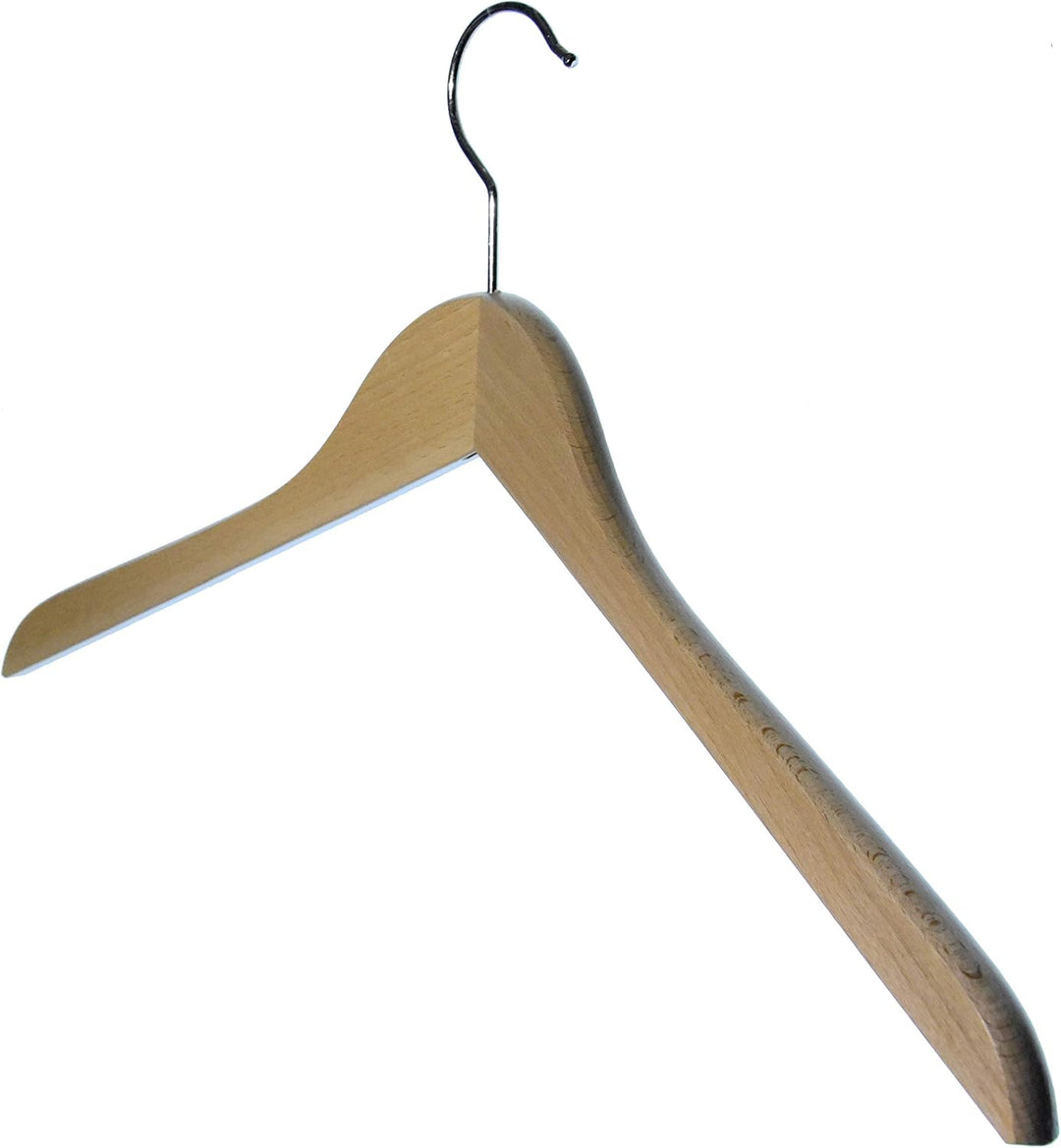 Kleiderbügel aus Buchenholz, 12 St., Natur lackiert (Wasserlack), silberfarbiger drehbarer Metallhak