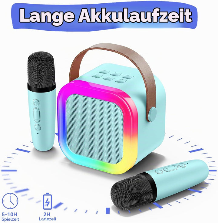 Fede Karaoke Maschine für Kinder Erwachsene, Mini Karaoke Maschine mit 2 Mikrofonen, Tragbarer Bluet
