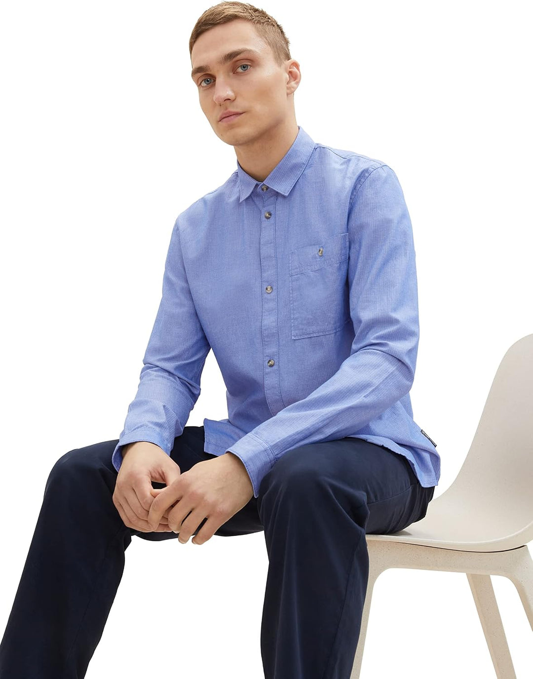 TOM TAILOR Denim Herren Denim Regular Fit Twill Hemd aus Baumwolle XXL 32347-royal Blue Mini Herring