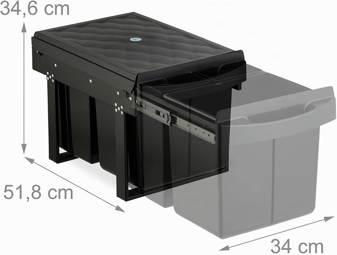 Relaxdays Einbaumülleimer, 3 Fächer, 15l &amp; 2X 8l, HBT: 34,6 x 34 x 51,8 cm, ausziehbar, Müllsystem U