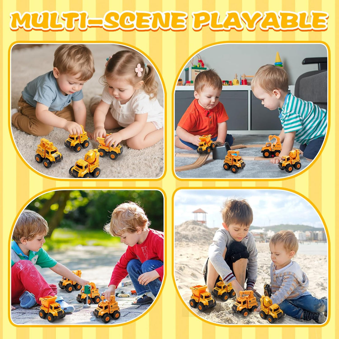Baufahrzeug Spielzeug ab 1 2 Jahre Jungen &amp; Mädchen – 4 STK. Push-and-Go Auto Set mit Bagger, LKW Ki