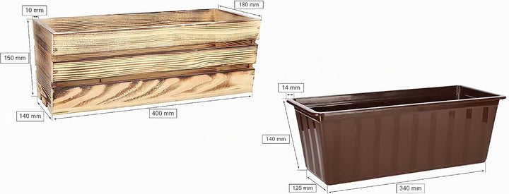 KOTARBAU® Blumenkasten für Balkon, Balkonkasten mit Kunststoffeinsatz 40 x 18 x 15 cm 1 Stück Rustik
