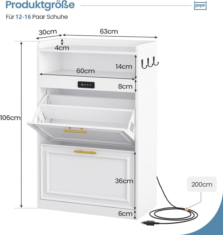 Brinlawb Schuhschrank mit Integrierter Geruchsentferner, Weiss Schuhkipper mit 2 Klappen, Schuhkommo